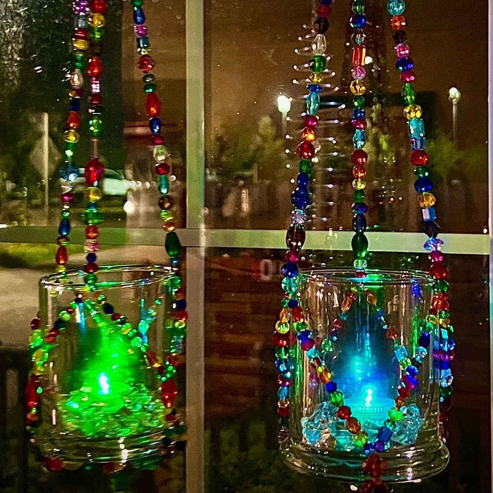 Glass Beaded Hanging Tea Light Candle Holders